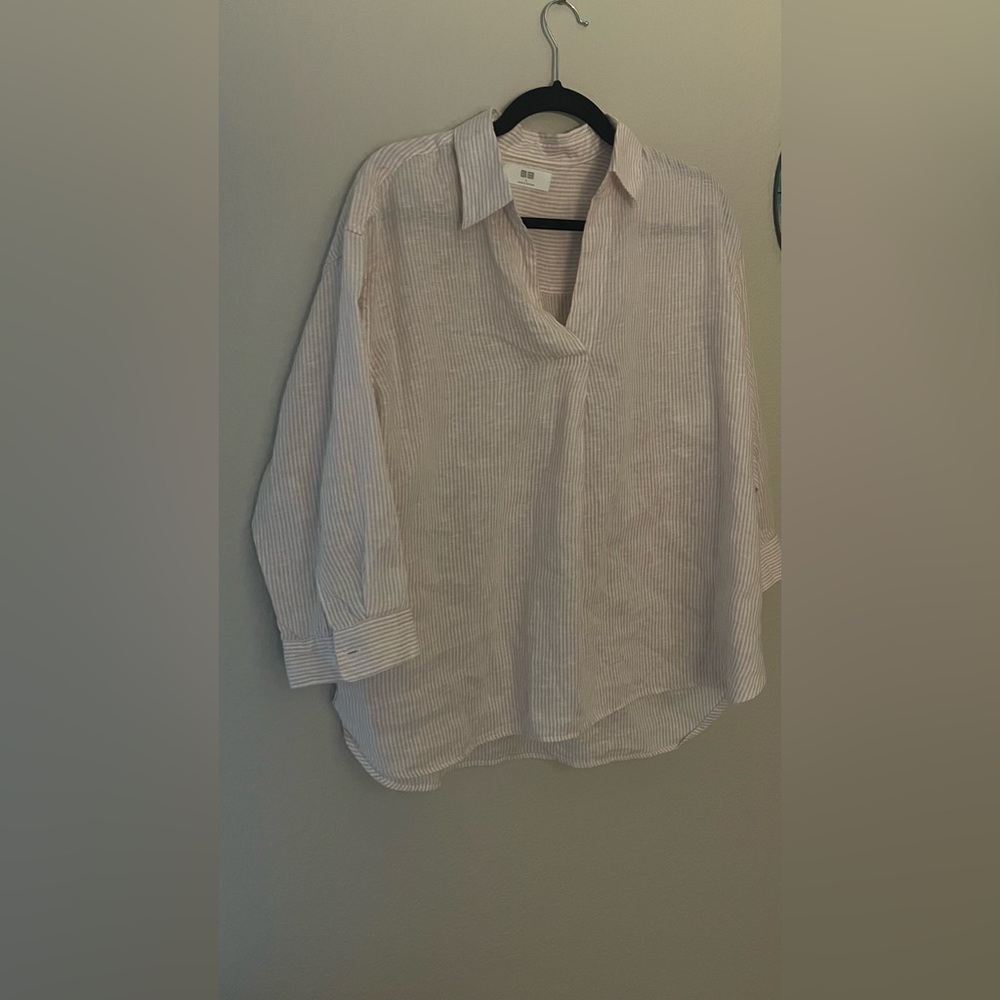 Pink and White Uniqlo Dress Shirt